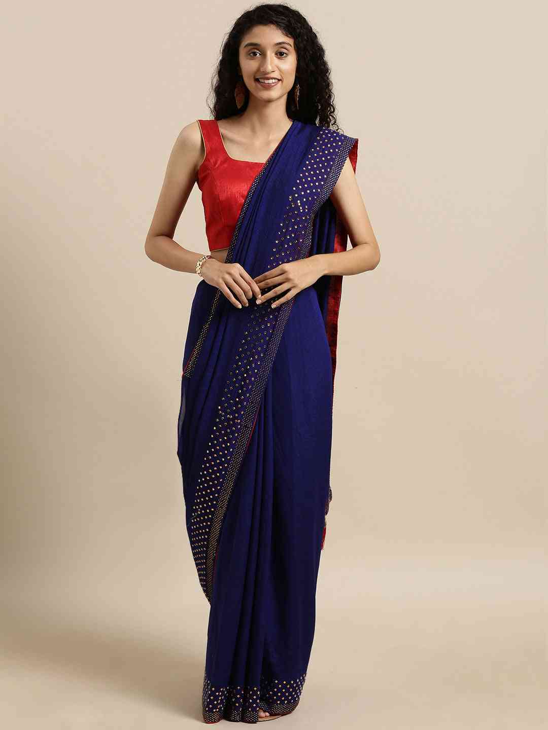 Poly Silk Navy Blue Colour Saree with Embellished Border