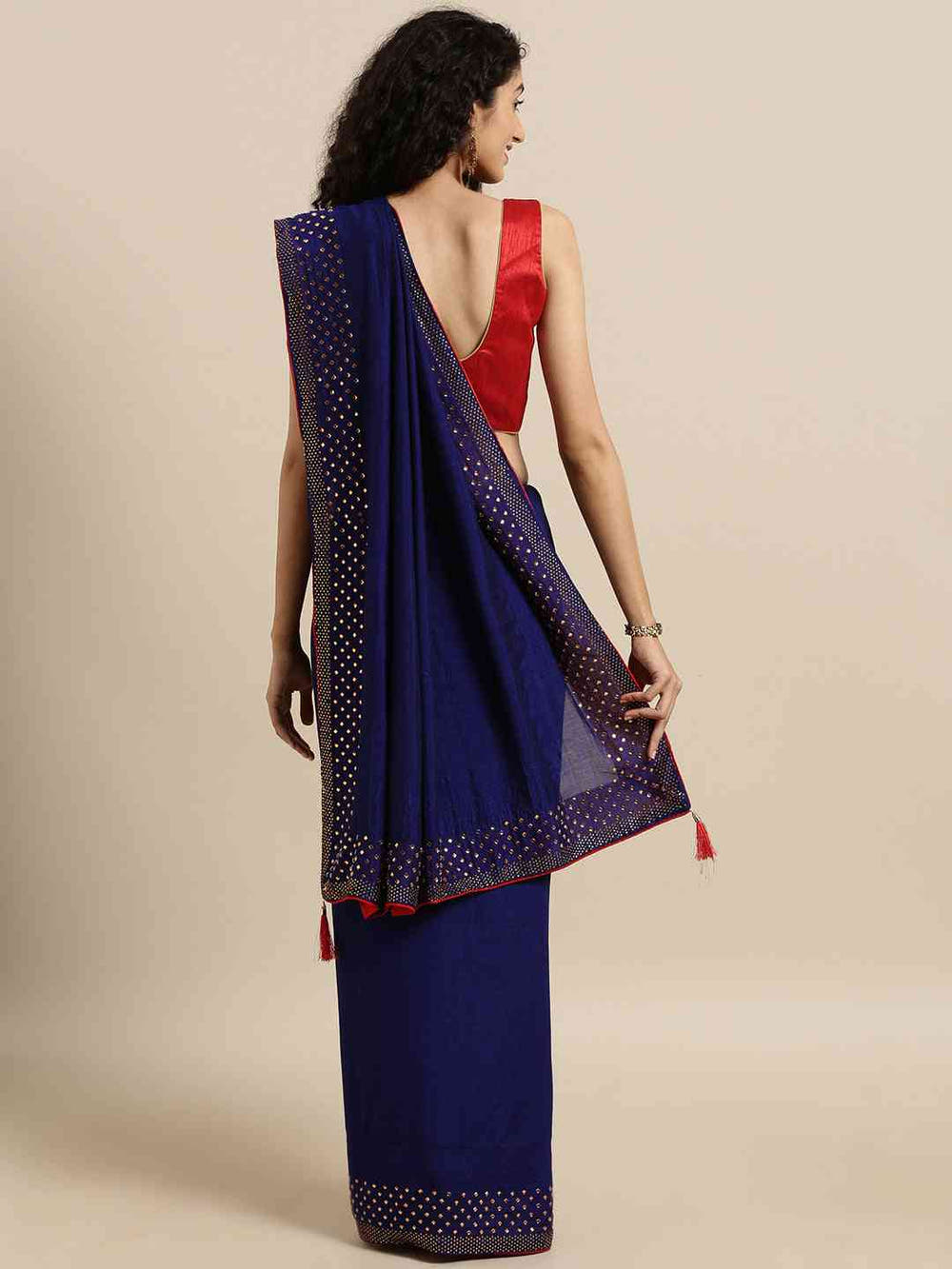 Poly Silk Navy Blue Colour Saree with Embellished Border