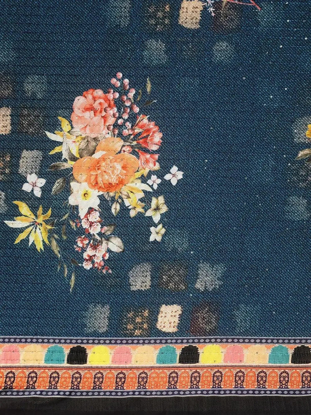 Beautiful Floral & Mughal Print Sequence Work Silk Saree