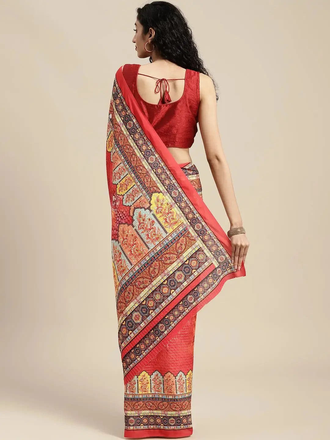 Beautiful Red Colour Mugal Printed Silk Saree