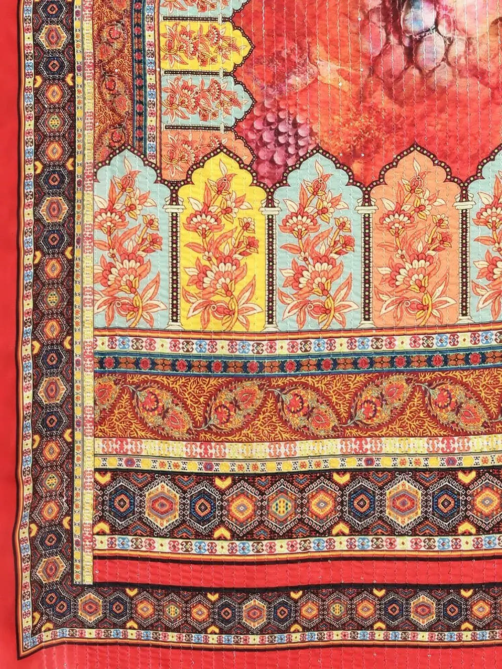 Beautiful Red Colour Mugal Printed Silk Saree