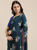 Beautiful Floral Print With Sequinned Work Silk Saree
