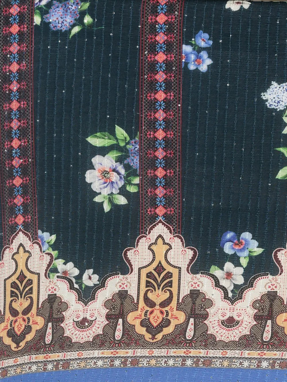 Beautiful Floral Print With Sequinned Work Silk Saree