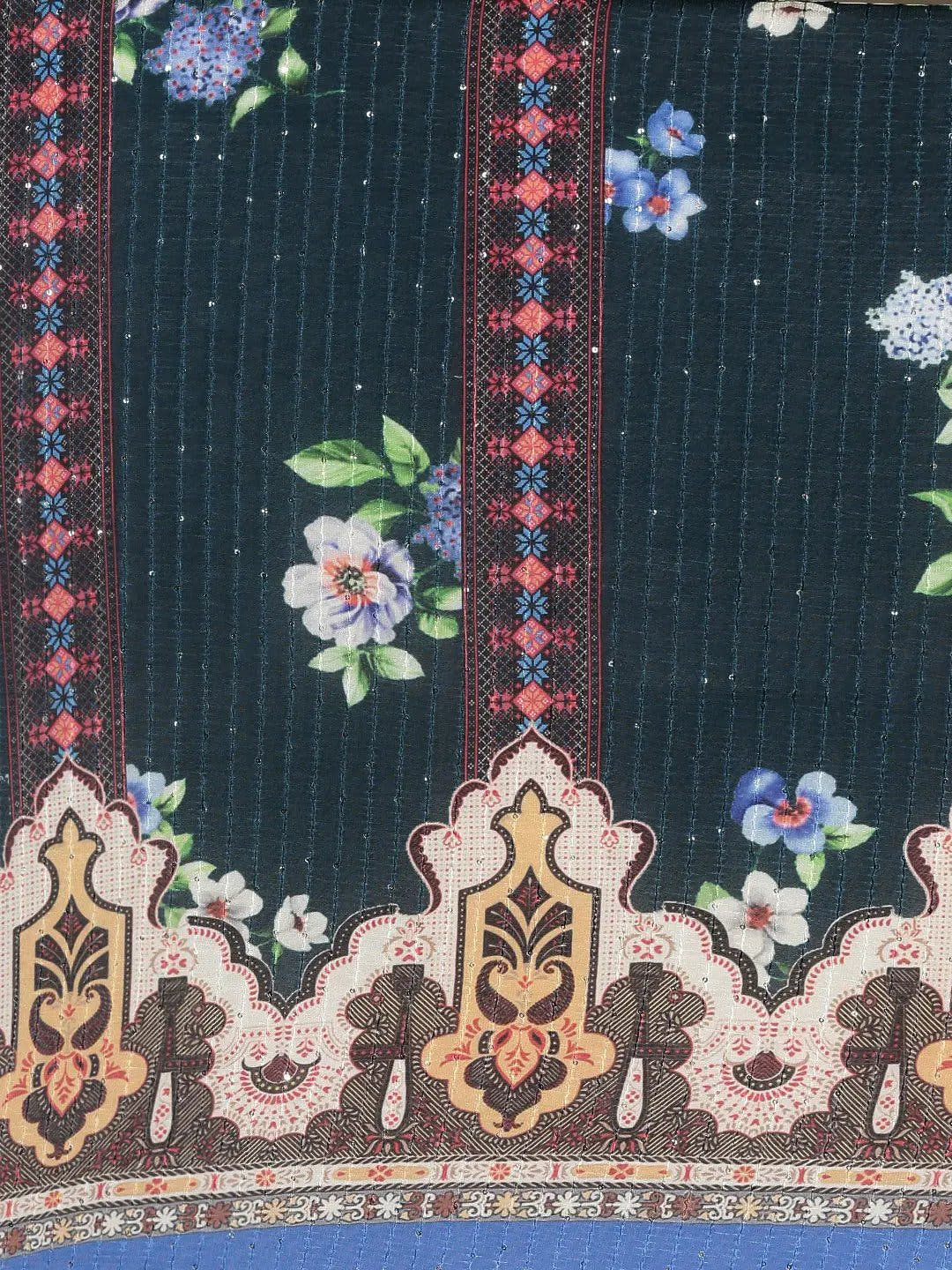Beautiful Floral Print With Sequinned Work Silk Saree