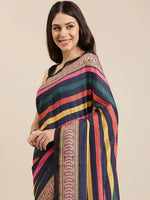Beautiful Striped Print With Sequinned Work Silk Saree