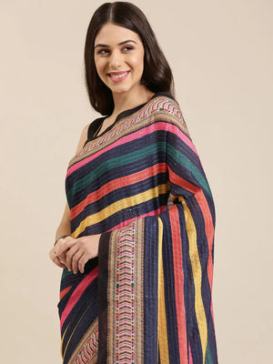 Beautiful Striped Print With Sequinned Work Silk Saree