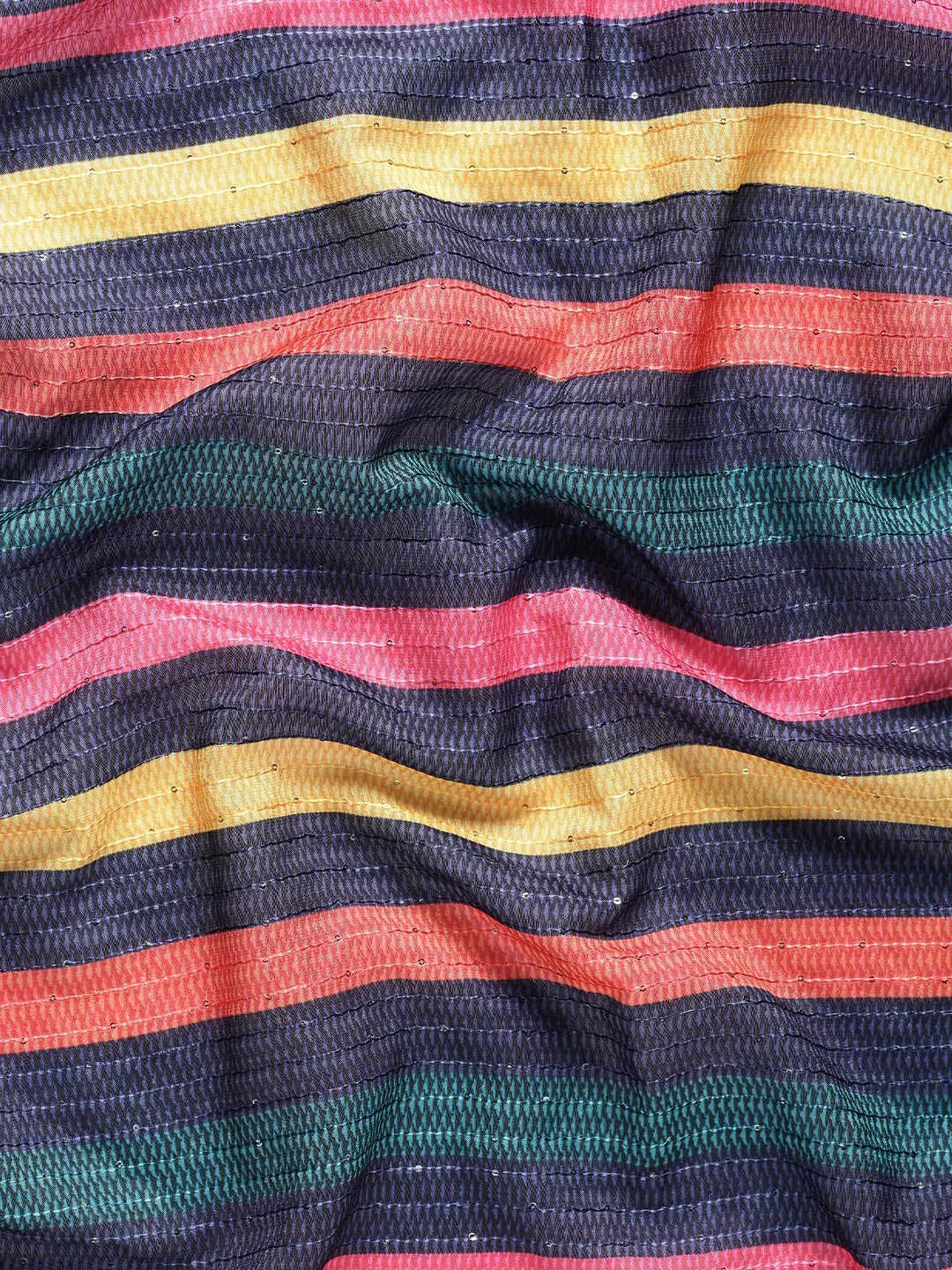 Beautiful Striped Print With Sequinned Work Silk Saree