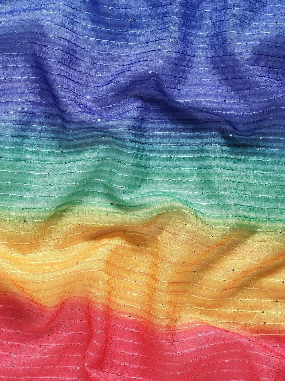 Beautiful Striped Print With Sequinned Work Silk Saree