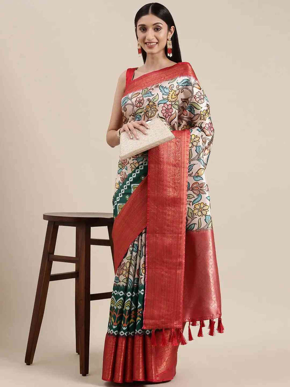 Light Pink Kalamkari Print Kanjivaram Zari Silk Saree