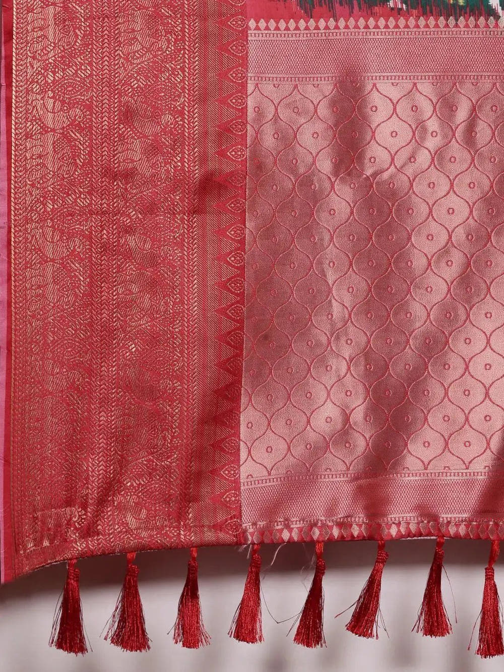 Light Pink Kalamkari Print Kanjivaram Zari Silk Saree