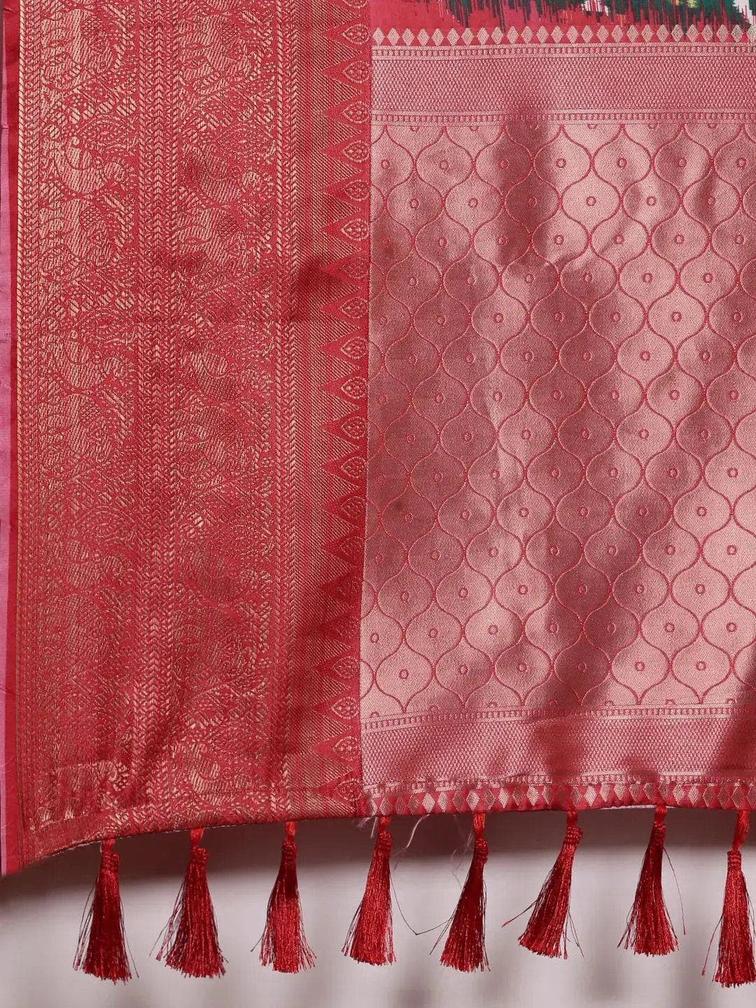Light Pink Kalamkari Print Kanjivaram Zari Silk Saree