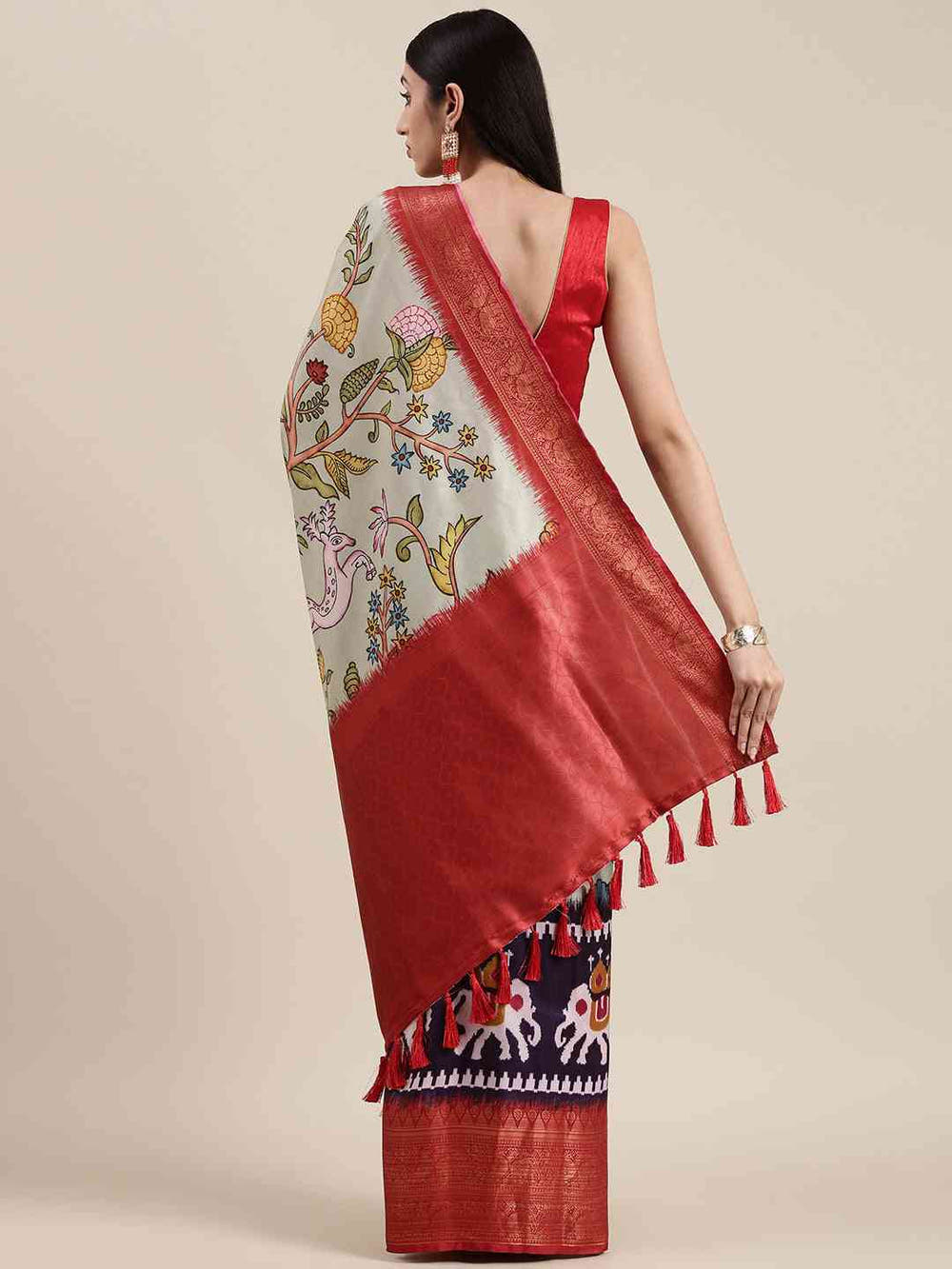 Green Colour Kalamkari Print Kanjivaram Zari Silk Saree