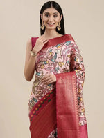 Pink Colour Kalamkari Print Kanjivaram Zari Silk Saree