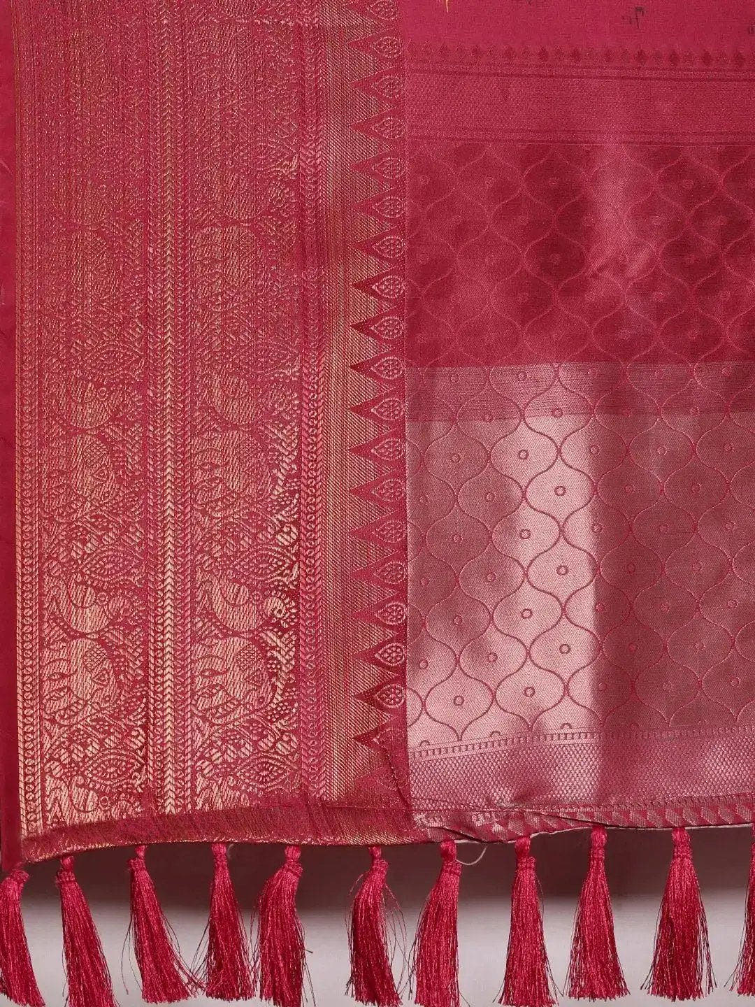 Pink Colour Kalamkari Print Kanjivaram Zari Silk Saree