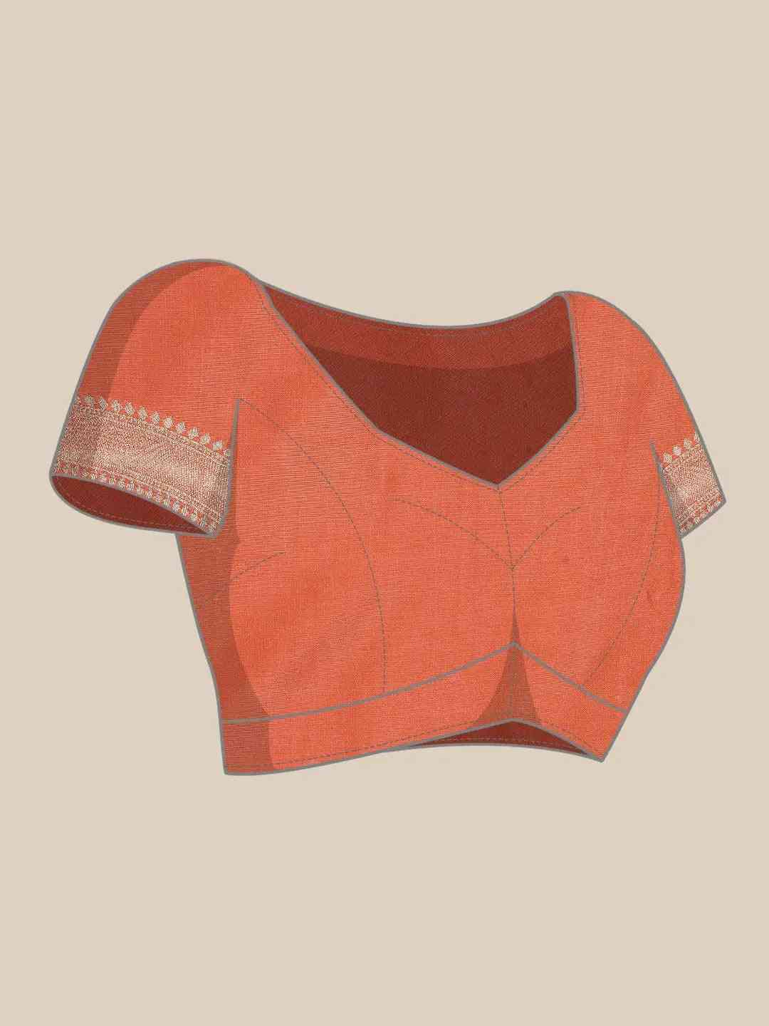 Orange Colour  Kalamkari Print Kanjivaram Zari Silk Saree