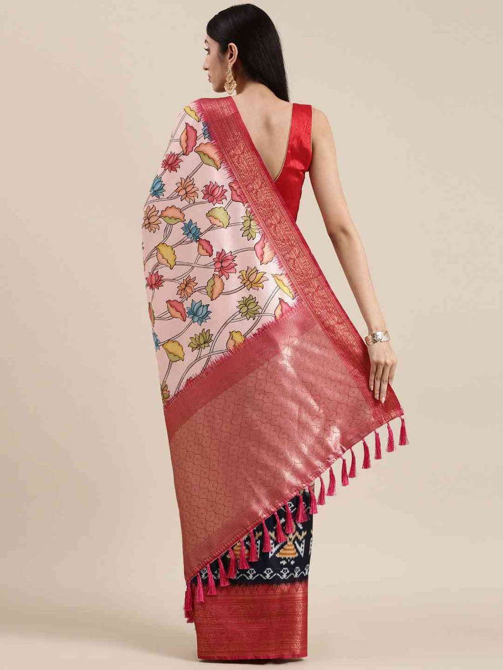 Pink Colour Kalamkari Print Kanjivaram Zari Silk Saree