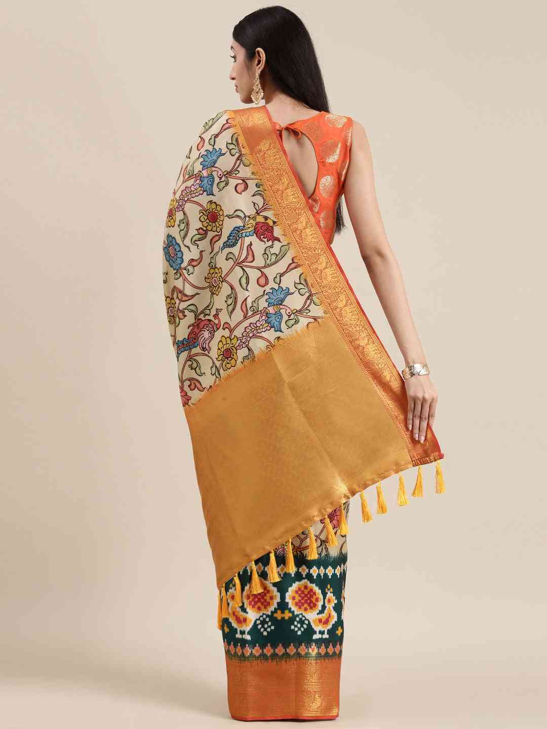 Yellow Colour Kalamkari Print Kanjivaram Zari Silk Saree