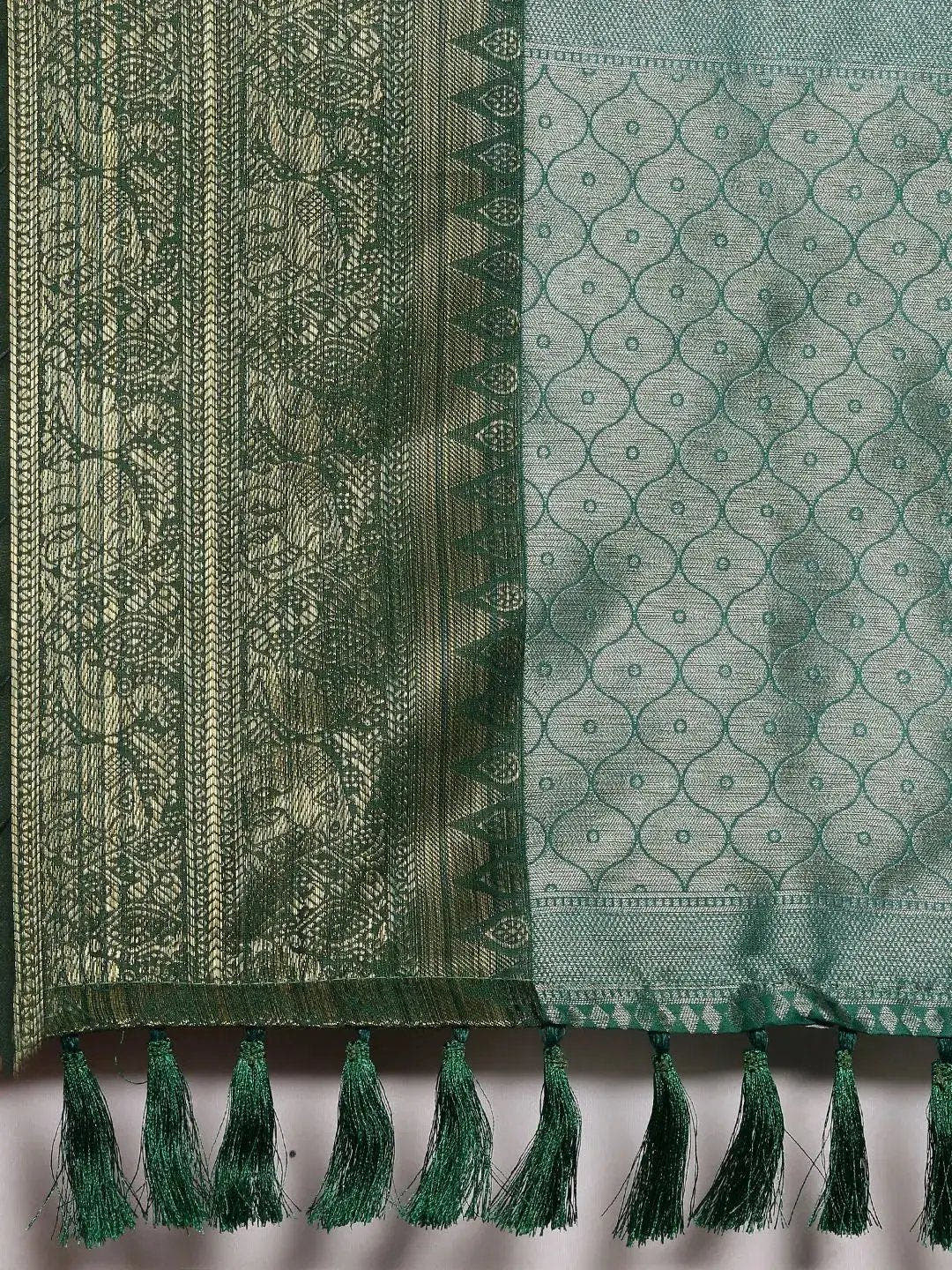Green Colour Kalamkari Print Kanjivaram Zari Silk Saree