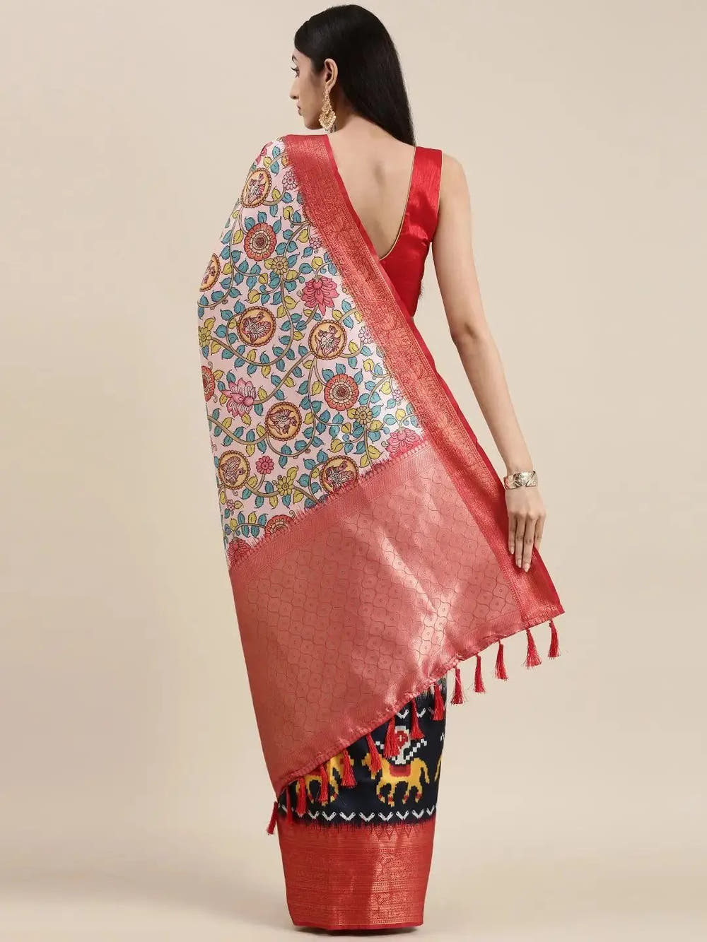 Pink Colour Kalamkari Print Kanjivaram Zari Silk Saree