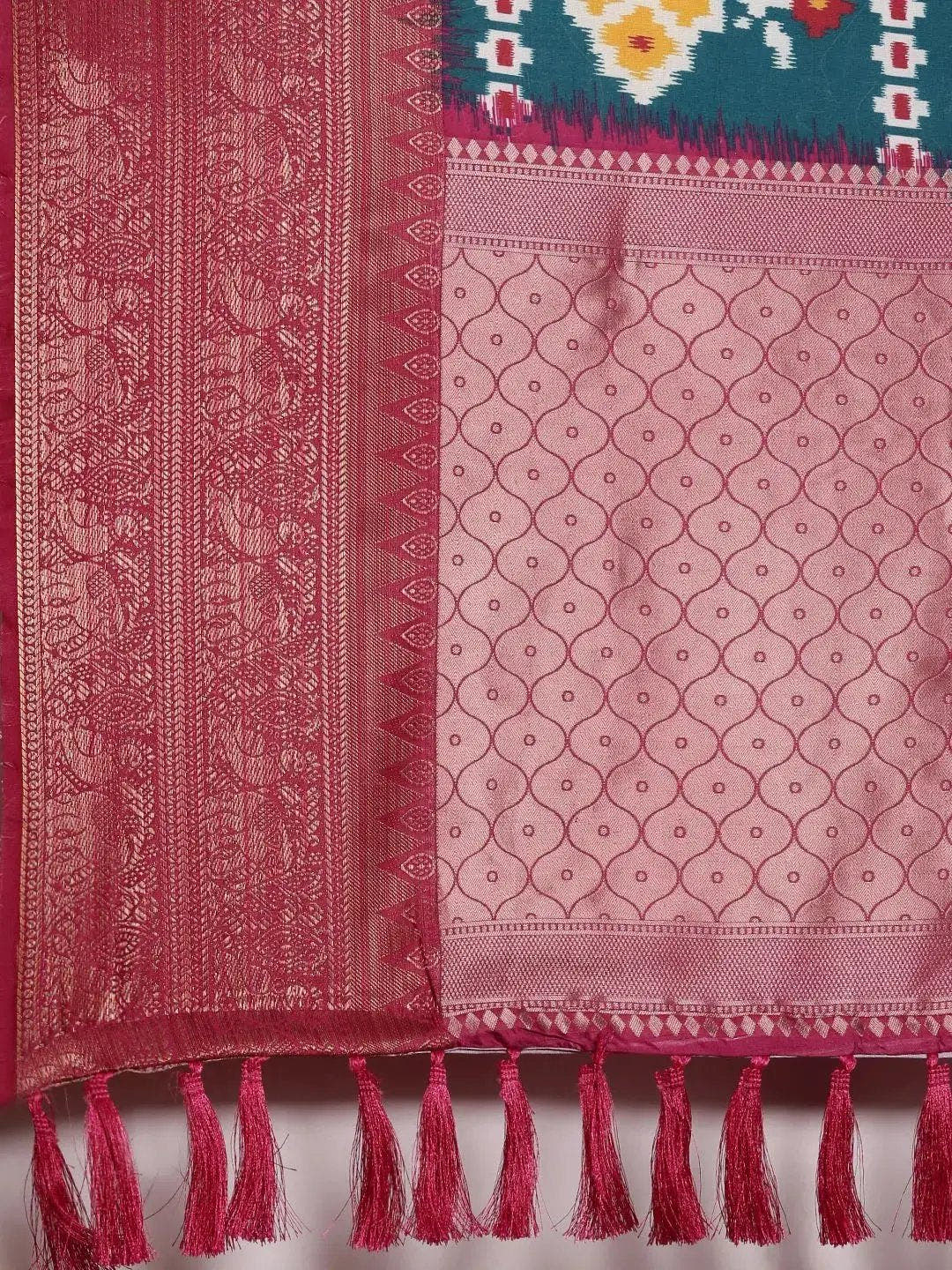 Sky Blue Kalamkari Print Kanjivaram Zari Silk Saree