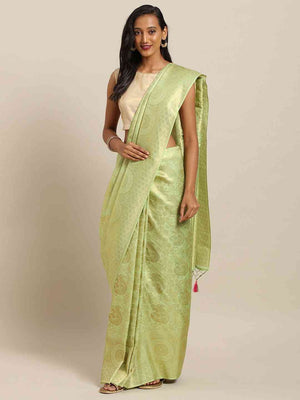 Baluchari Pista Silk Blend Woven Design Saree