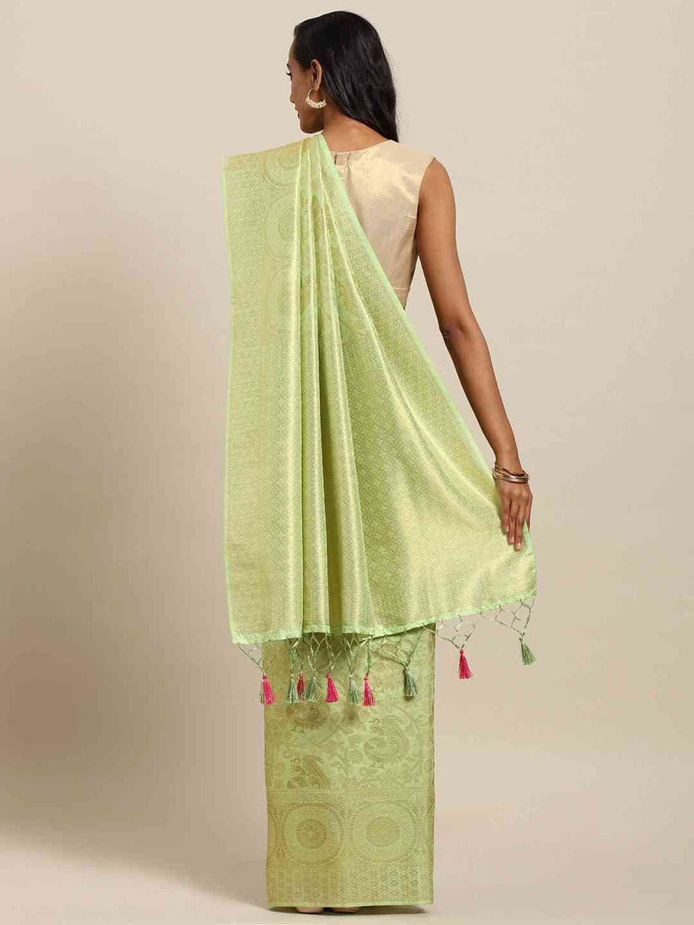 Baluchari Pista Silk Blend Woven Design Saree