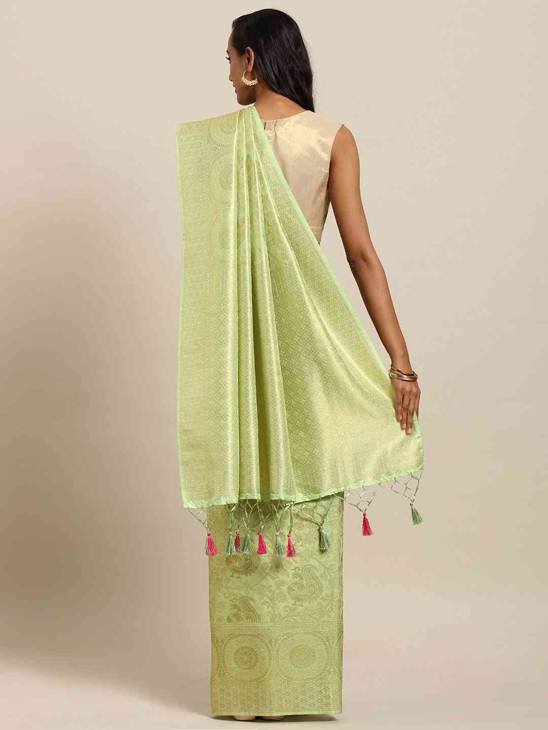 Baluchari Pista Silk Blend Woven Design Saree