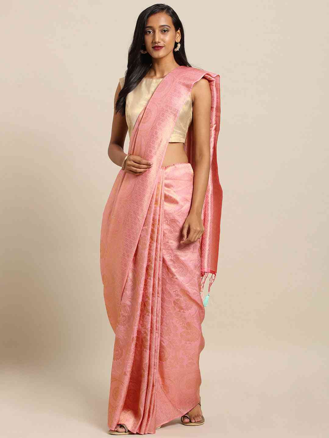 Baluchari Pink Silk Blend Woven Design Sare