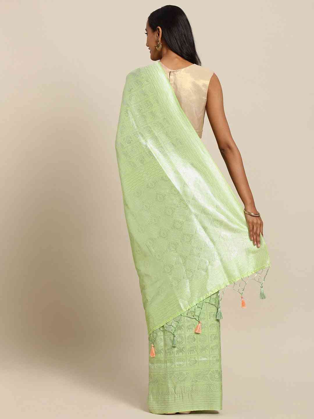 Baluchari Pista Silk Blend Woven Design  Saree