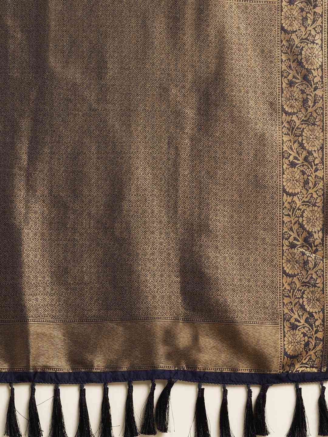 Stylish Navy Silk Blend Banarasi Saree with Exquisite Woven Design