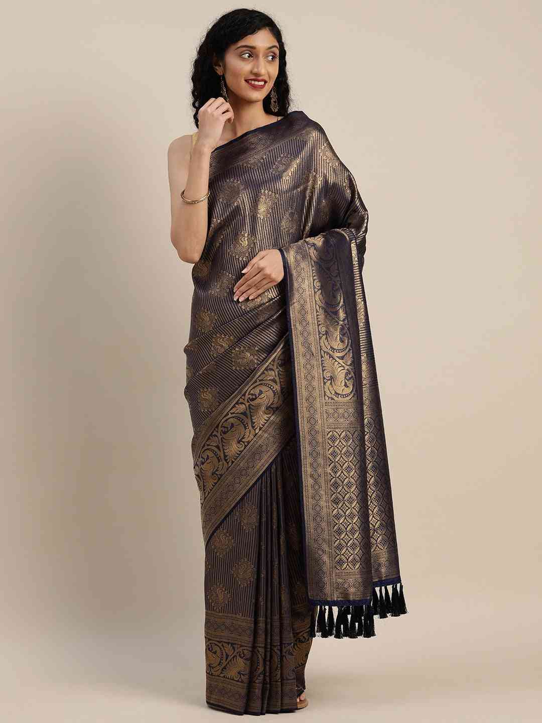 Exclusive Navy Silk Blend Banarasi Saree with Exquisite Woven Design