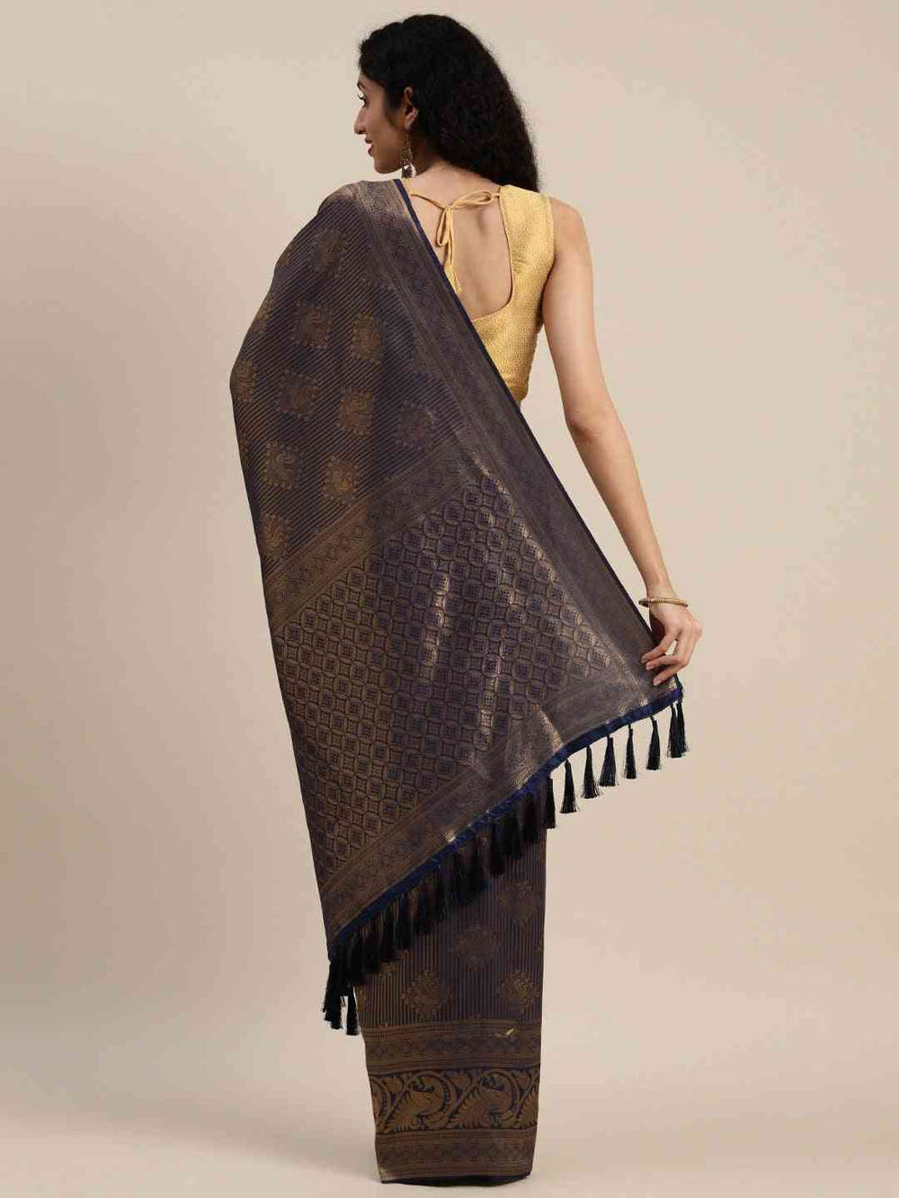 Exclusive Navy Silk Blend Banarasi Saree with Exquisite Woven Design