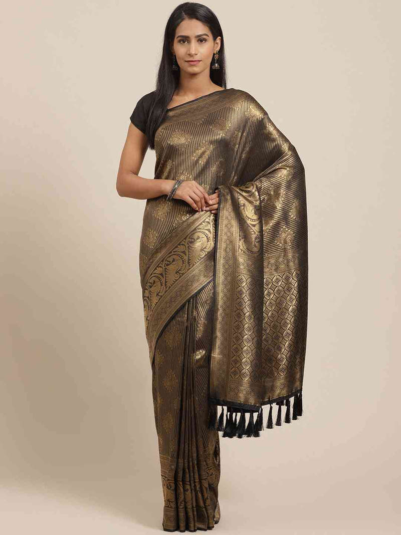 Trendy Black Colour Zari And Woven Design Banarasi Saree