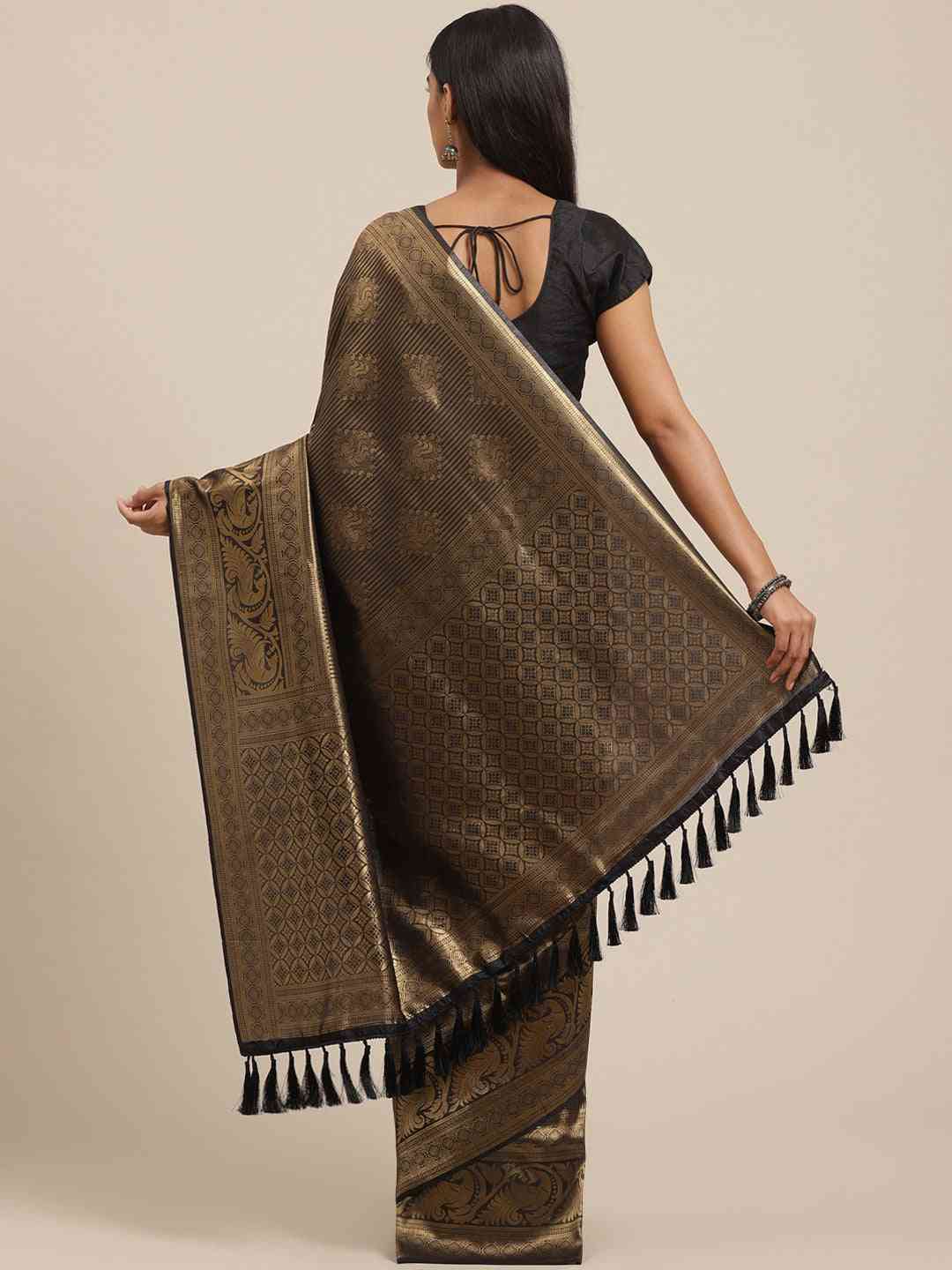 Trendy Black Colour Zari And Woven Design Banarasi Saree