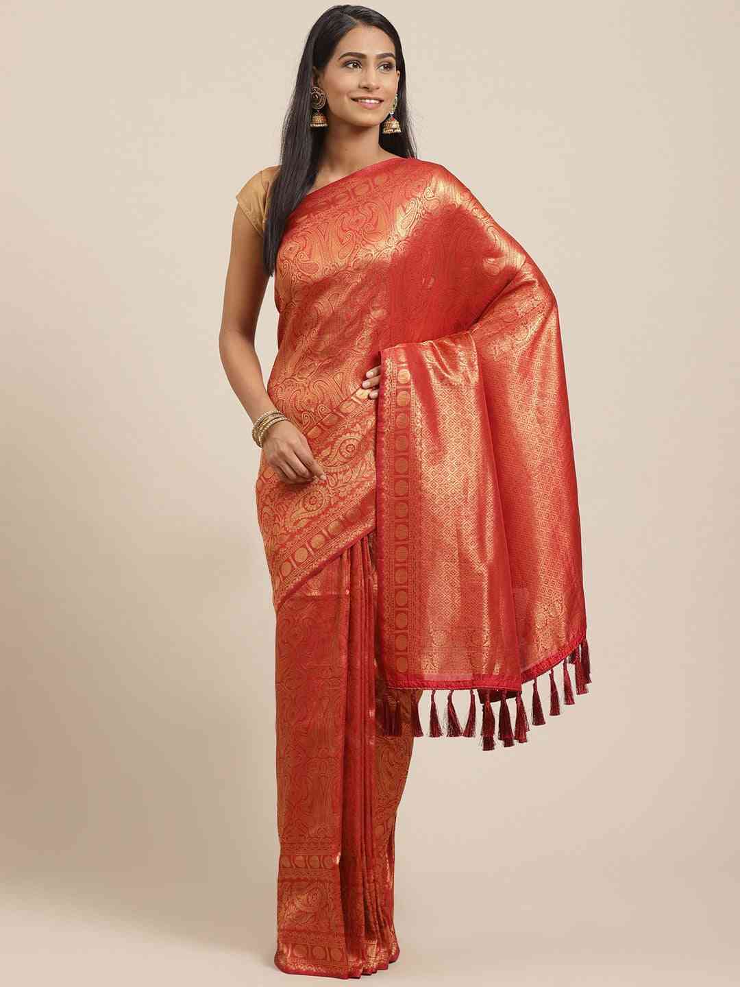 Red Colour Banarasi Silk Blend Saree With Zari Woven Desing