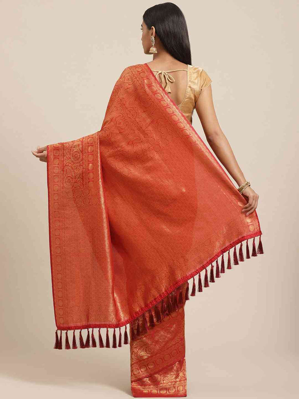 Red Colour Banarasi Silk Blend Saree With Zari Woven Desing