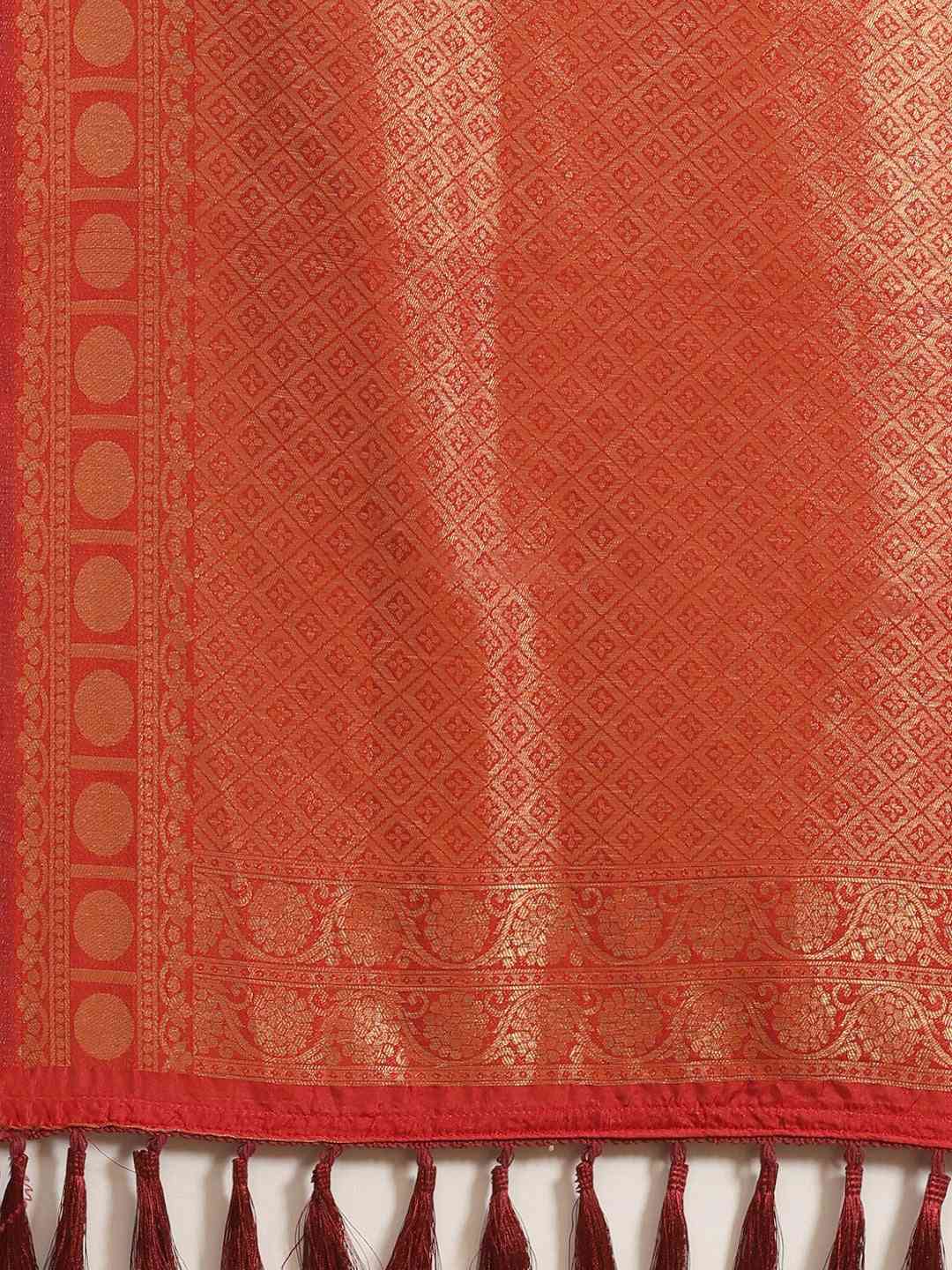 Red Colour Banarasi Silk Blend Saree With Zari Woven Desing