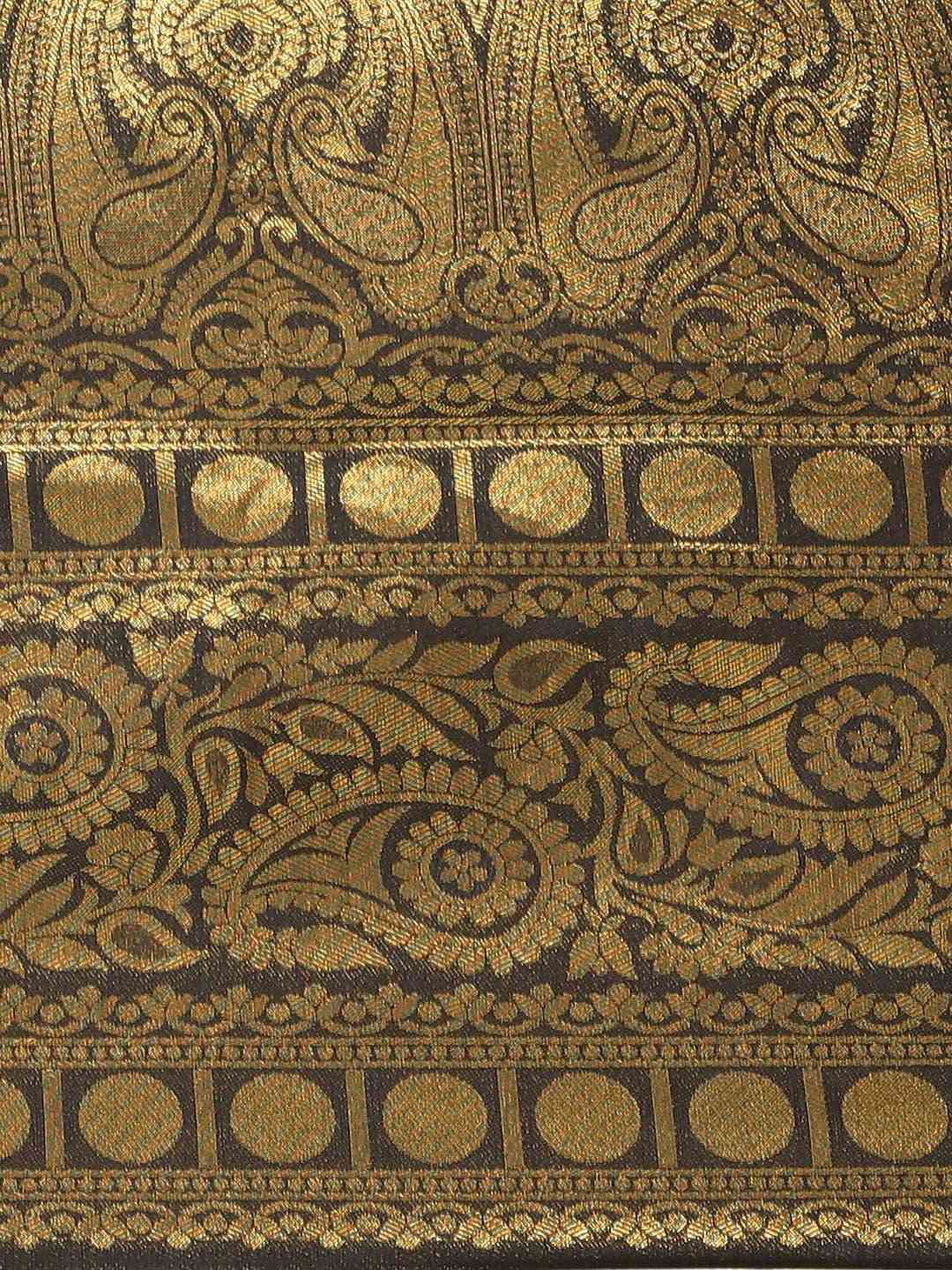 Silk Blend Black Colour Saree With Golden Zari Work