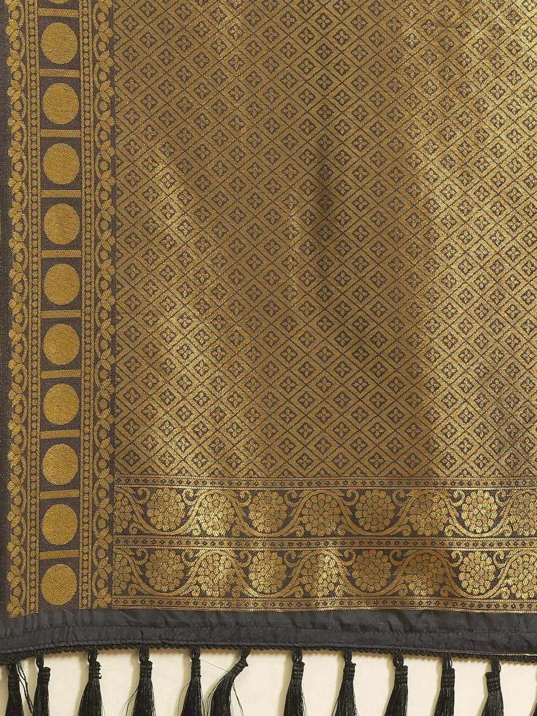 Silk Blend Black Colour Saree With Golden Zari Work