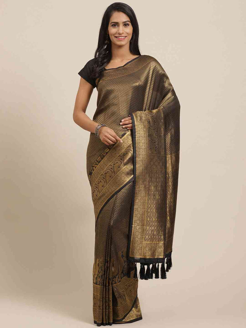 Trendy Black Woven Design Banarasi Saree