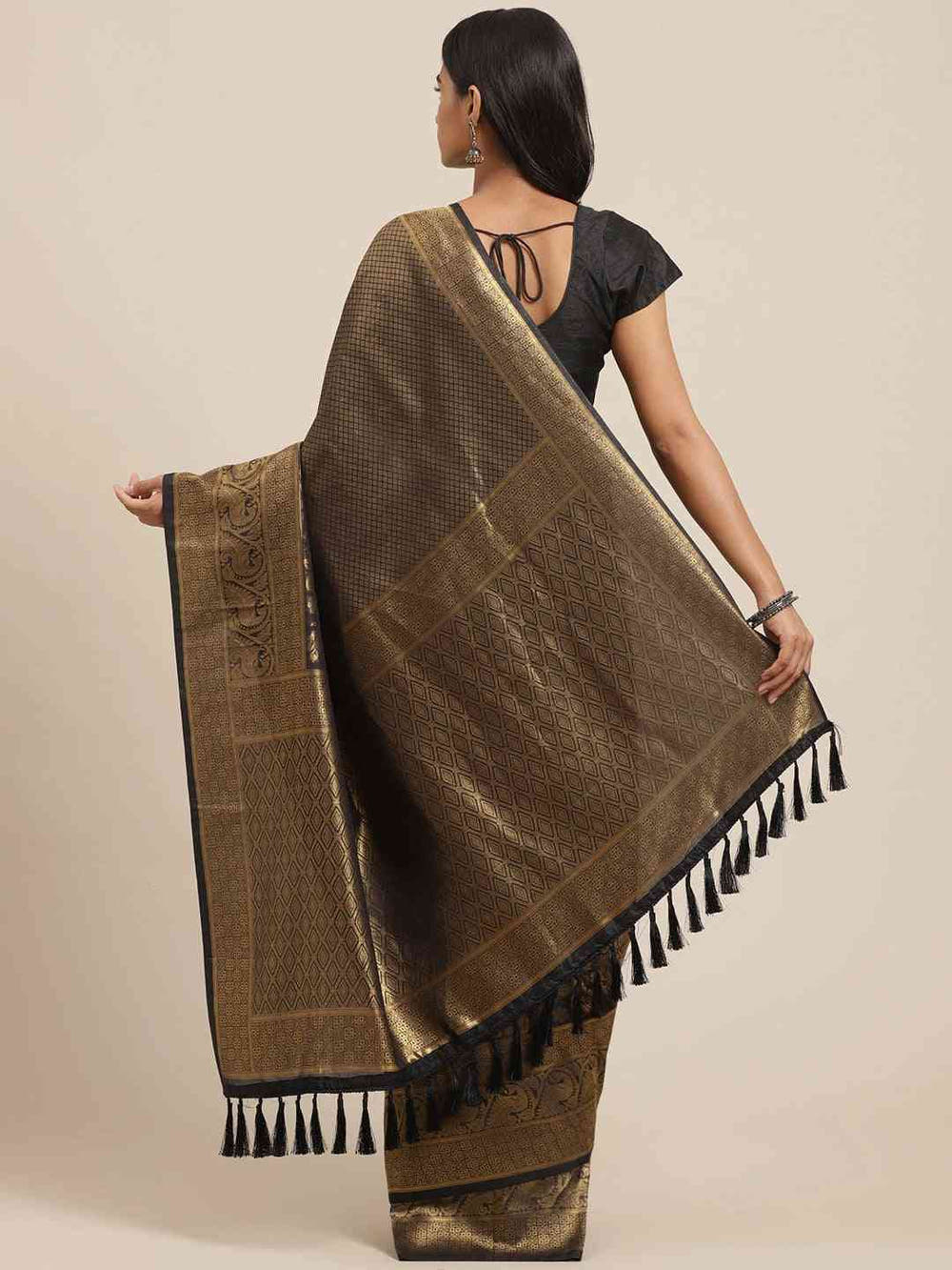 Trendy Black Woven Design Banarasi Saree
