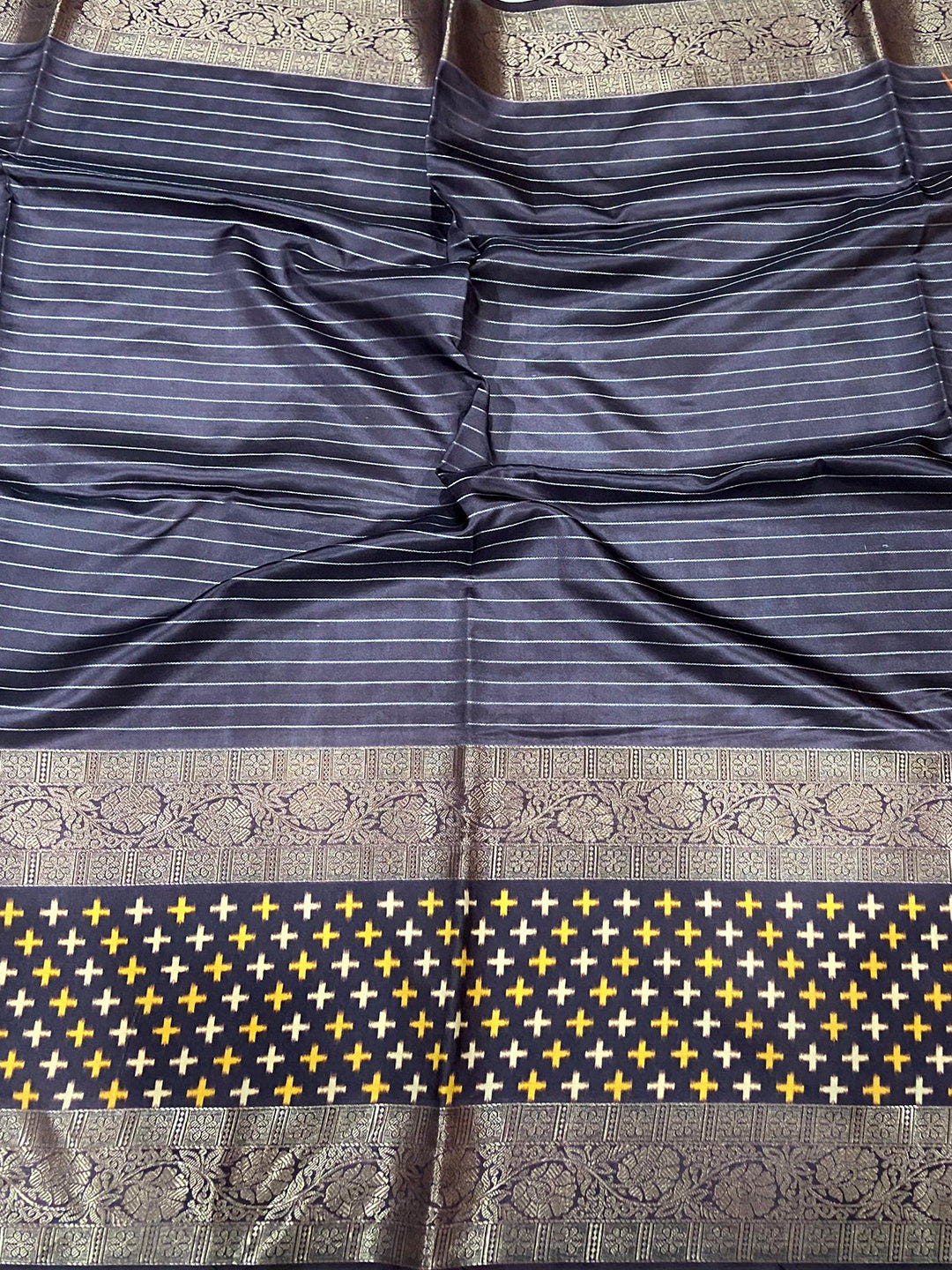 Golden Cross Ikkat Yellow Saree