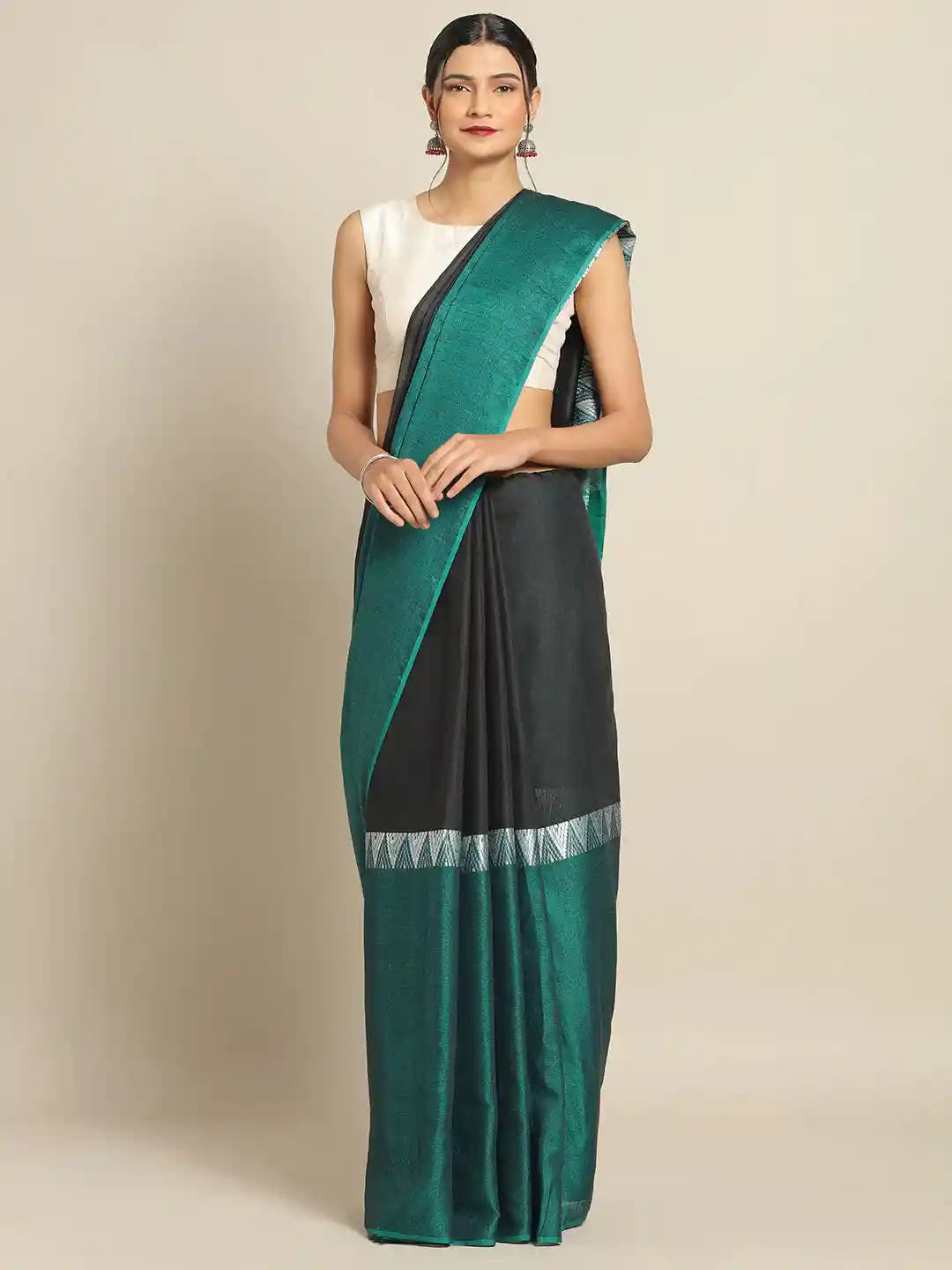 Stylish Green  Linen Blend Woven Design And Zari Saree