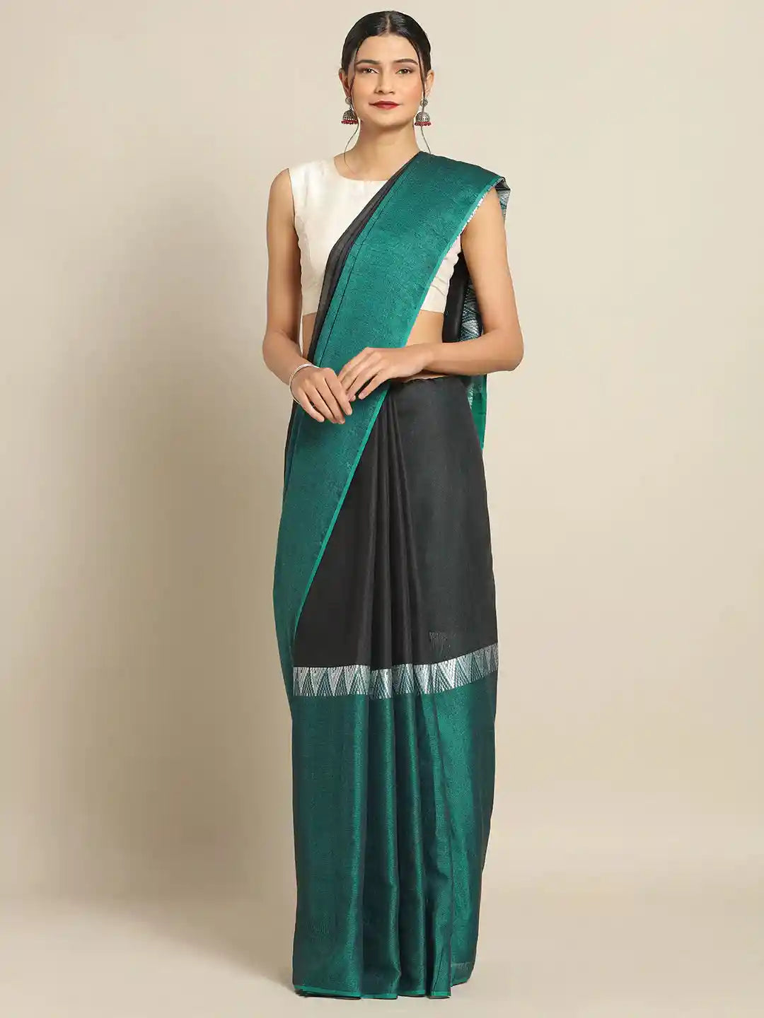 Stylish Green  Linen Blend Woven Design And Zari Saree