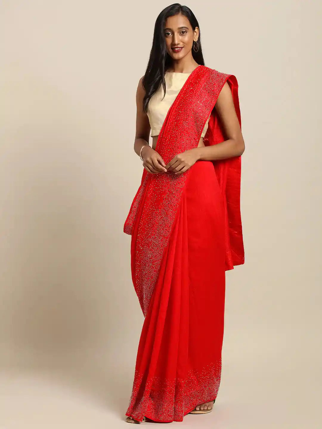 Poly Silk Saree in Red Colour With Blouse Piece