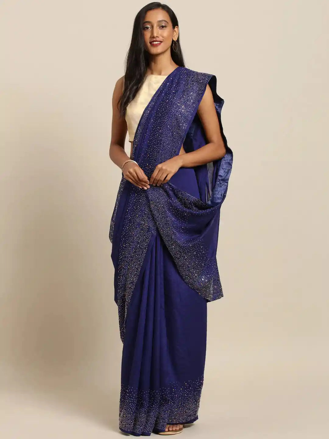 Poly Silk Saree in Navy Blue Colour With Blouse Piece