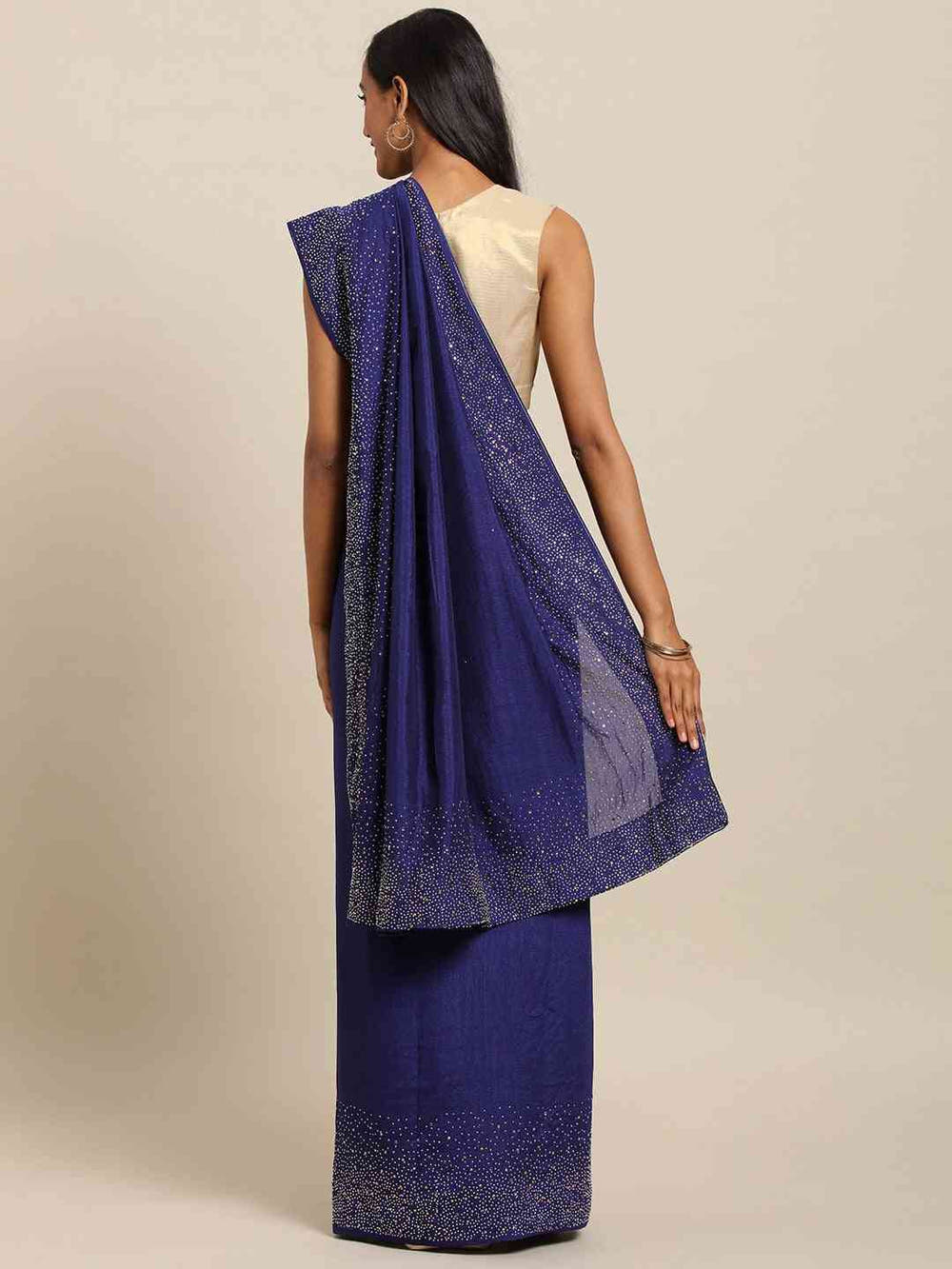 Poly Silk Saree in Navy Blue Colour With Blouse Piece