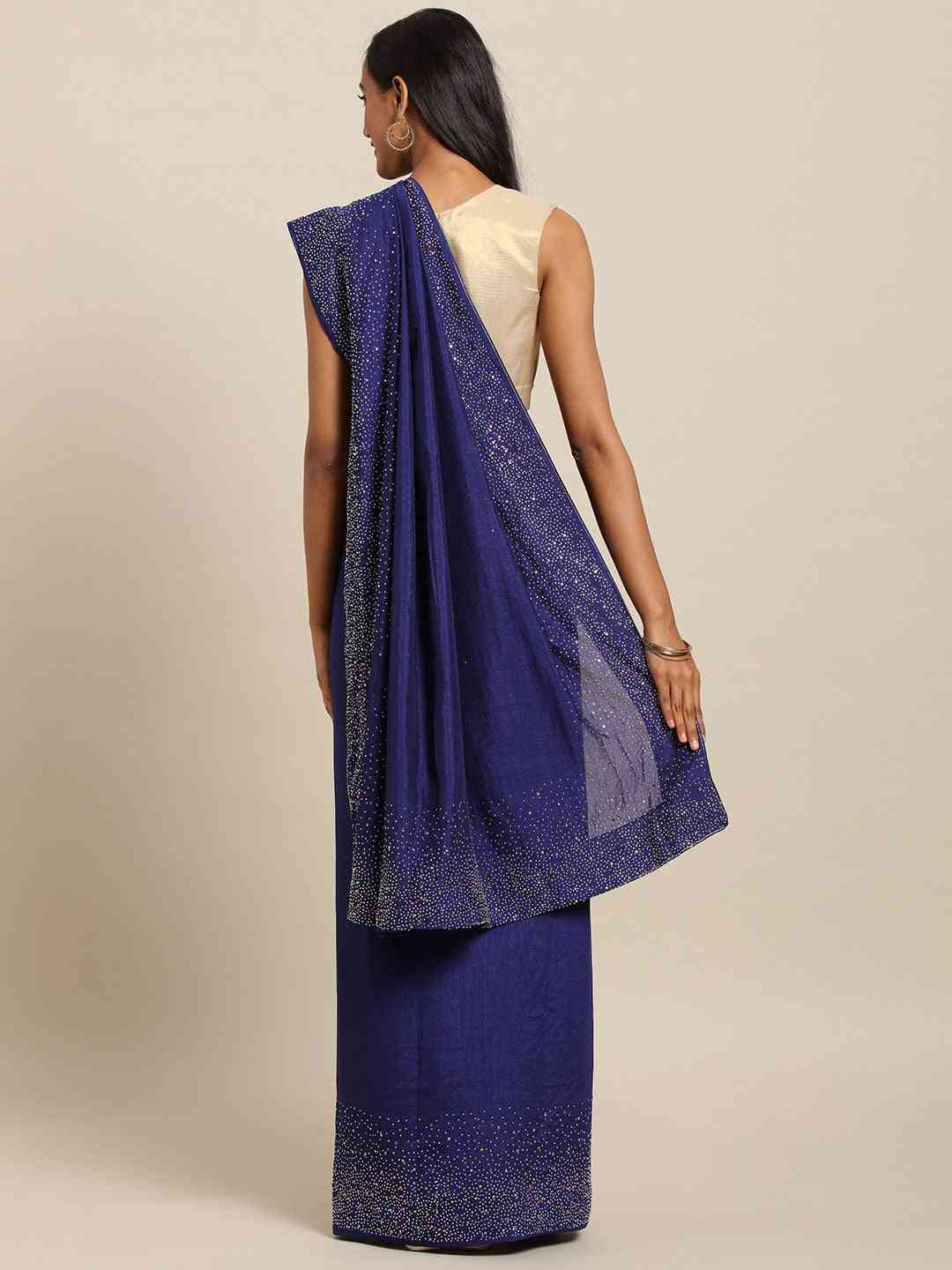 Poly Silk Saree in Navy Blue Colour With Blouse Piece