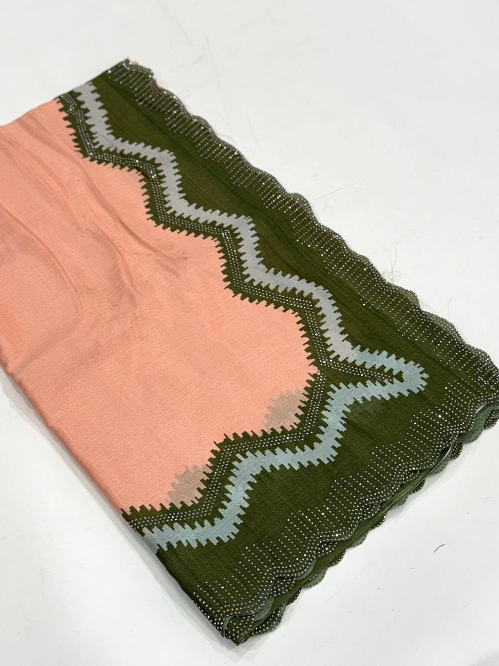 Peach Soft Chinnon Stone Work Saree