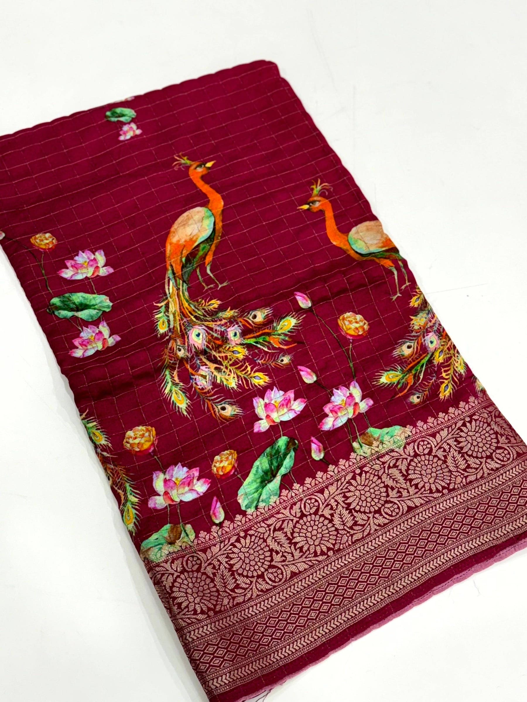 Rose Pink Pure Viscose Kalalmkari Print Saree